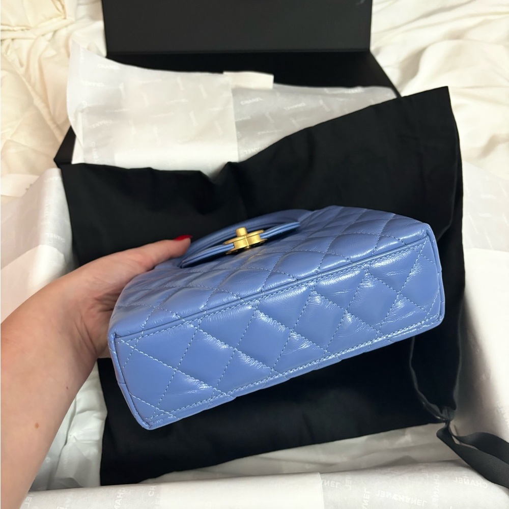 NWT Chanel Kelly Shopper Top Handle Aged Calfskin Blue (Box & Dust Bag) - Picture 7 of 11